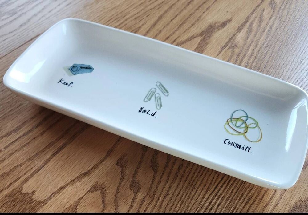 Rae Dunn ceramic tray for desk or dressing for holding small items-paper clips..